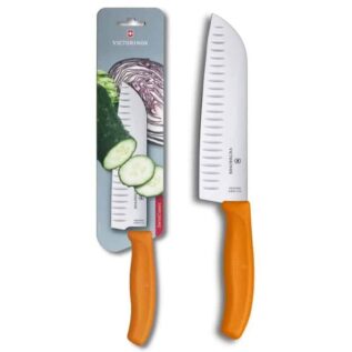 Victorinox Swiss Classic 17cm Fluted Santoku Knife - Orange
