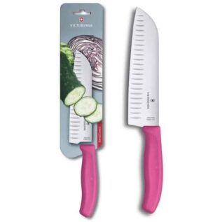 Victorinox Swiss Classic 17cm Fluted Santoku Knife - Pink