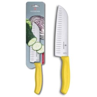 Victorinox Swiss Classic 17cm Fluted Santoku Knife - Yellow