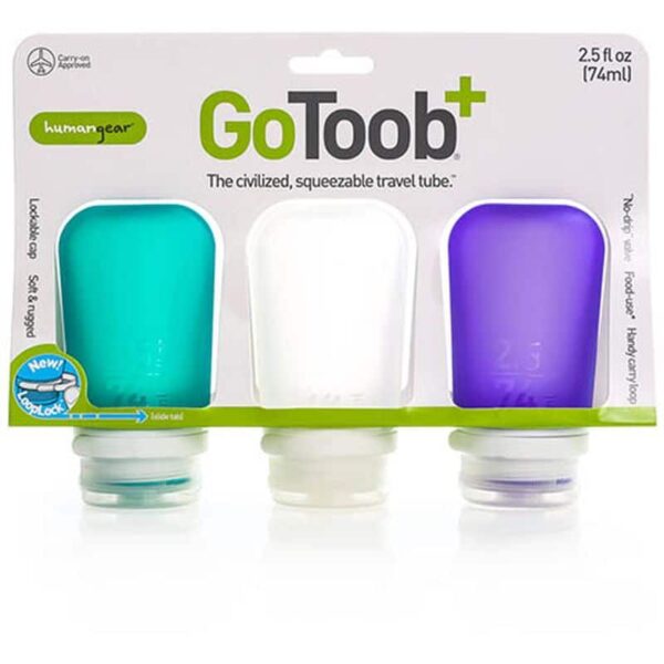 Humangear GoToob+ 3-Pack Medium 74ml Bottles - Clear/Purple/Teal