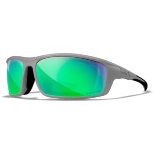 Wiley WX Grid Captivate Polarized Green Mirror Lens Matte Cool Grey Frame Sunglasses