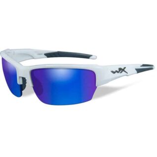 Wiley X WX Saint Blue Mirror Lens Gloss White Framed Polarized Ballistic Sunglasses