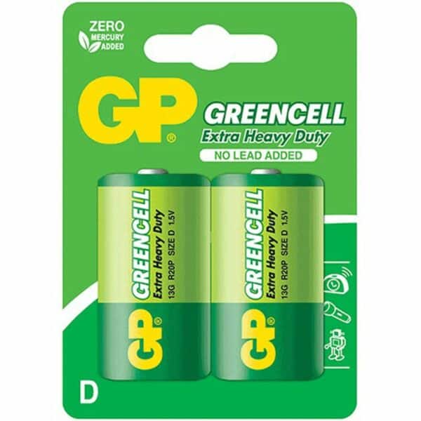 GP Greencell Carbon Zinc D-Size Batteries - 2 Pack