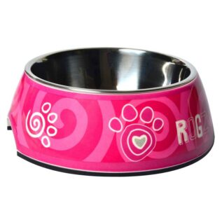 Rogz 2-in-1 Small 160ml Bubble Dog Bowl, Pink Paw Design