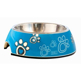 Rogz 2-in-1 Small 160ml Bubble Dog Bowl, Turquoise Paw Design