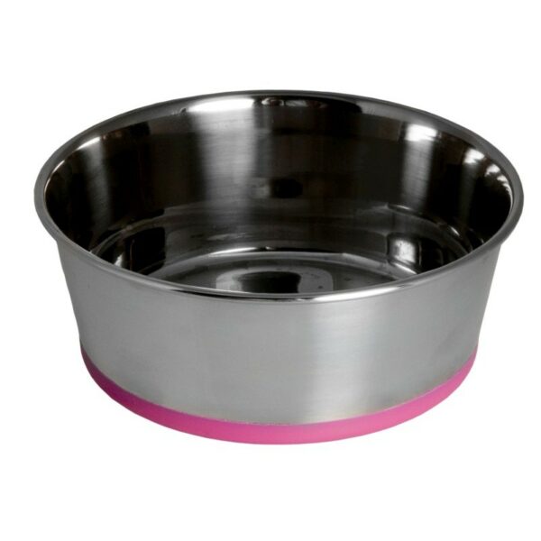 Rogz Stainless Steel Medium 1050ml Slurp Dog Bowl, Pink Base