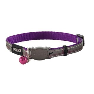 Rogz Catz NightCat 11mm Reflective Safeloc Breakaway Cat Collar, Purple Budgies Design