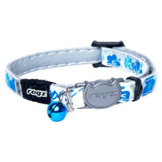 Rogz Catz GlowCat 8mm Reflective Glow-in-the-Dark Safeloc Breakaway Cat Collar, Blue Floral Design