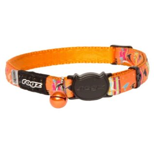 Rogz Catz NeoCat 11mm Safeloc Breakaway Cat Collar, Orange CandyStripes Design