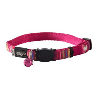 Rogz Catz NeoCat 11mm Safeloc Breakaway Cat Collar, Pink CandyStripes Design