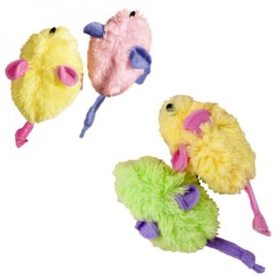 Kong Kitten Mice Plush Toy, available in Yellow and Pink or Yellow and Green
