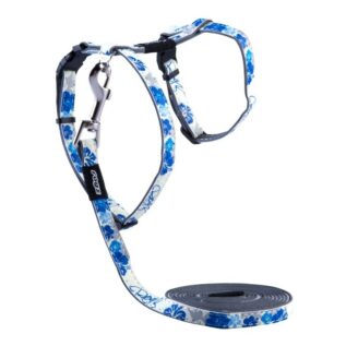 Rogz Catz 11mm GlowCat Reflective Glow-in-the-Dark Cat Lead and H-Harness Combination, Blue Floral Design