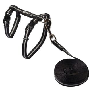 Rogz Catz 11mm AlleyCat Reflective Cat Lead and H-Harness Combination, Black