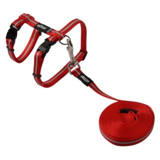 Rogz Catz 11mm AlleyCat Reflective Cat Lead and H-Harness Combination, Red