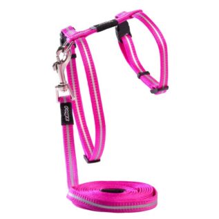 Rogz Catz 11mm AlleyCat Reflective Cat Lead and H-Harness Combination, Pink