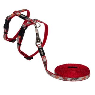 Rogz Catz ReflectoCat 8mm Extra Small Reflective Cat H-Harness and Lead Combination, Red Fish Design