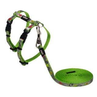 Rogz Catz ReflectoCat 8mm Extra Small Reflective Cat H-Harness and Lead Combination, Lime Fish Design