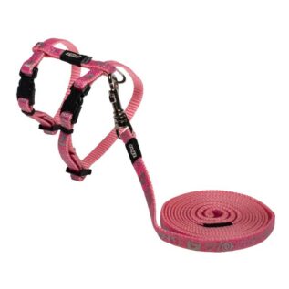 Rogz Catz SparkleCat 8mm Extra Small Cat H-Harness and Lead Combination, Pink