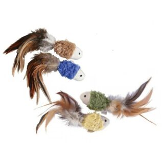 Kong Natural Crinkle Fish Plush Toy with Feathers, available in Tan & White or Blue & Green