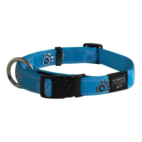 Rogz Fancy Dress Extra Large 25mm Armed Response Dog Collar, Turquoise Paw Design