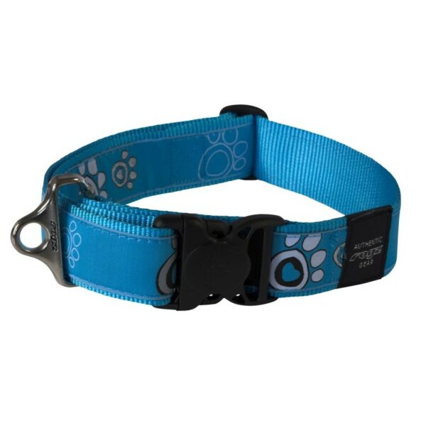 Rogz Fancy Dress Extra Extra Large 40mm Special Agent Dog Collar, Turquoise Paw Design