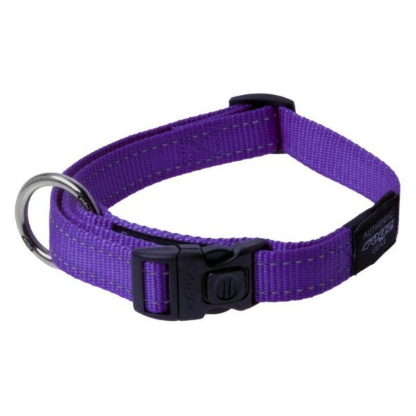 Rogz Utility Large 20mm Fanbelt Dog Collar, Purple Reflective