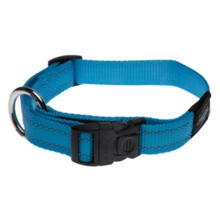 Rogz Utility Large 20mm Fanbelt Dog Collar, Turquoise Reflective