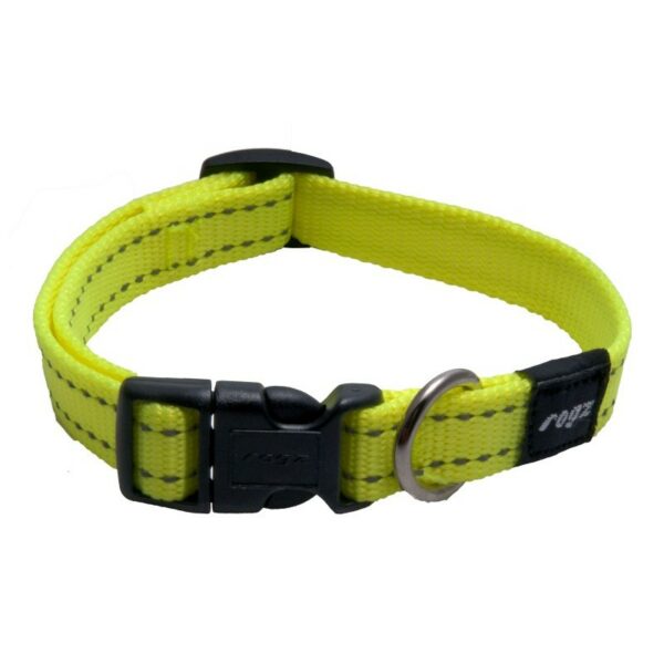 Rogz Utility Medium 16mm Snake Dog Collar, Dayglo Yellow Reflective