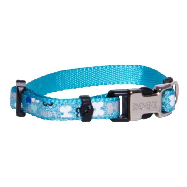 Rogz Lapz 8mm Extra Small Trendy Side Release Dog Collar, Blue Bones