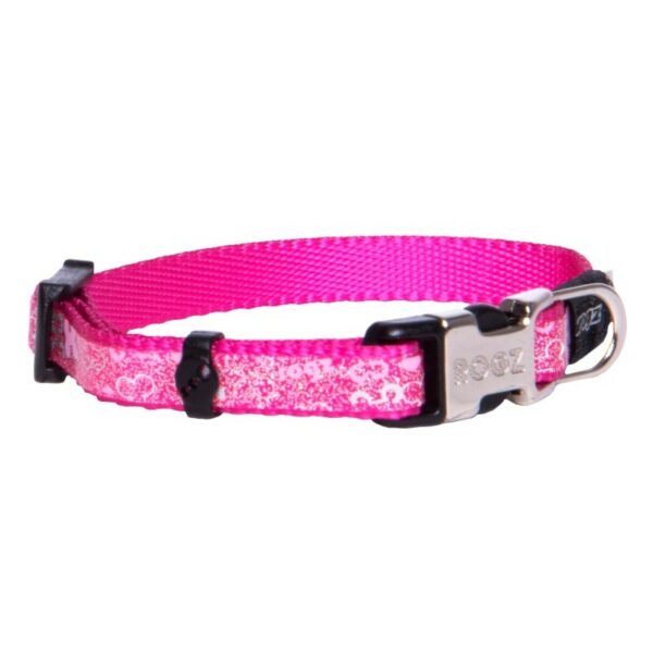 Rogz Lapz 8mm Extra Small Trendy Side Release Dog Collar, Pink Bones