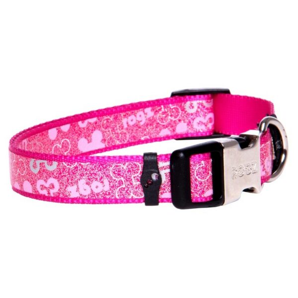 Rogz Lapz 16mm Medium Trendy Side Release Dog Collar, Pink Bones