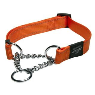 Rogz Utility Extra Large 25mm Lumberjack Obedience Half-Check Dog Collar, Orange Reflective