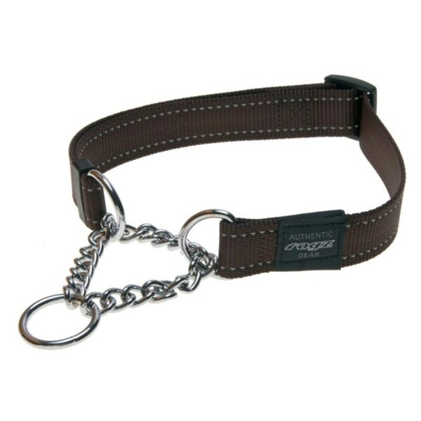 Rogz Utility Extra Large 25mm Lumberjack Obedience Half-Check Dog Collar, Chocolate Reflective