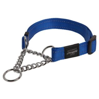 Rogz Utility Large 20mm Fanbelt Obedience Half-Check Dog Collar, Blue Reflective