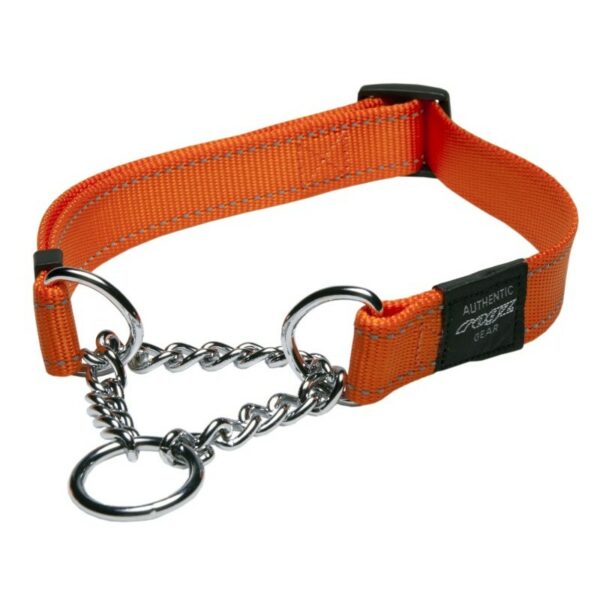 Rogz Utility Large 20mm Fanbelt Obedience Half-Check Dog Collar, Orange Reflective