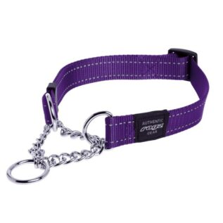 Rogz Utility Large 20mm Fanbelt Obedience Half-Check Dog Collar, Purple Reflective