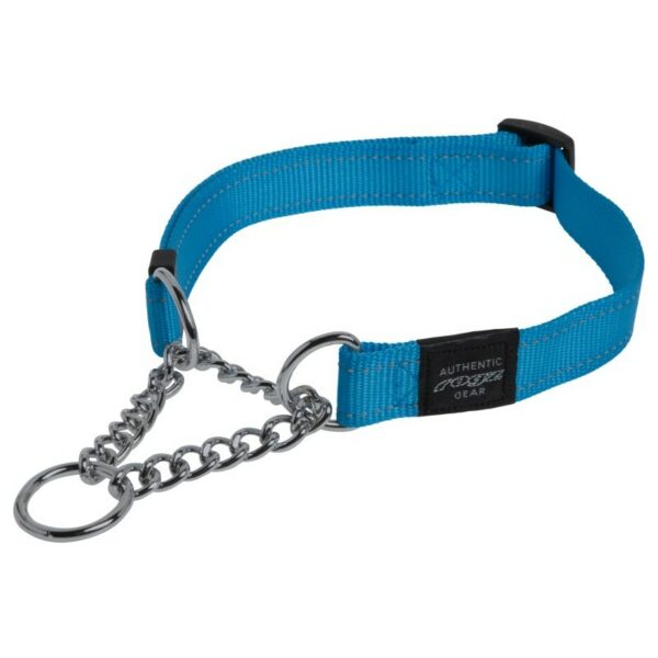 Rogz Utility Large 20mm Fanbelt Obedience Half-Check Dog Collar, Turquoise Reflective