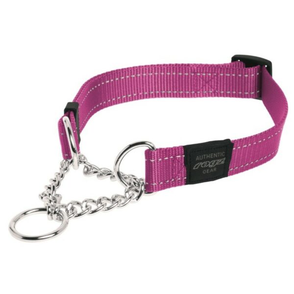 Rogz Utility Large 20mm Fanbelt Obedience Half-Check Dog Collar, Pink Reflective