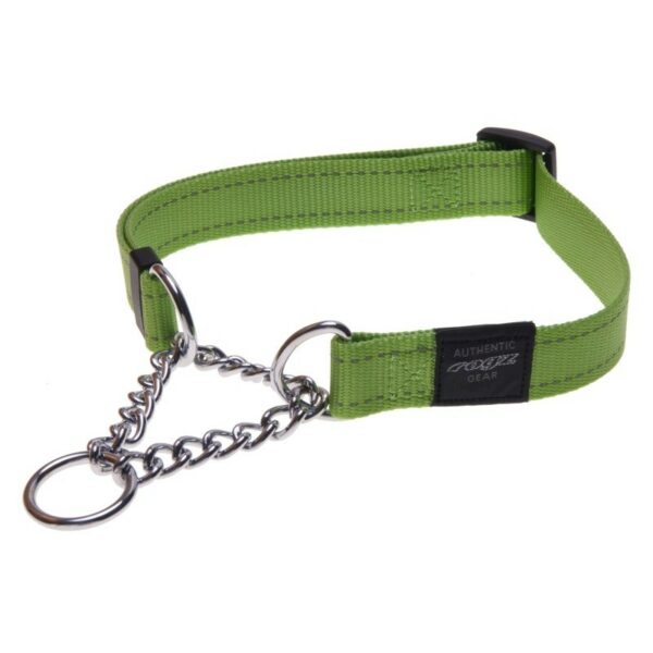 Rogz Utility Large 20mm Fanbelt Obedience Half-Check Dog Collar, Lime Reflective