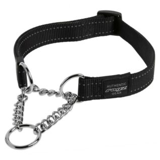 Rogz Utility Medium 16mm Snake Obedience Half-Check Dog Collar, Black Reflective