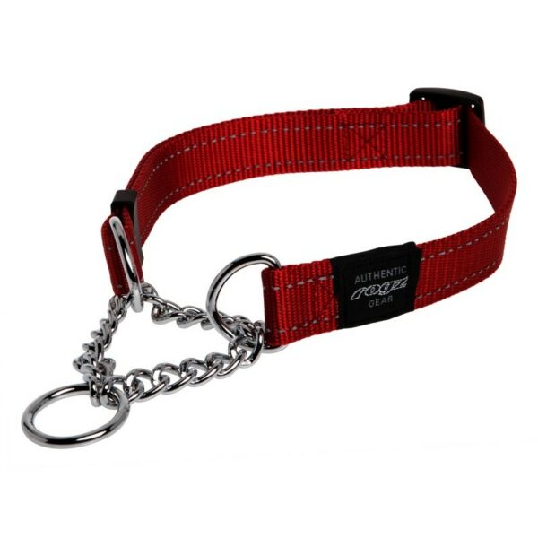 Rogz Utility Medium 16mm Snake Obedience Half-Check Dog Collar, Red Reflective