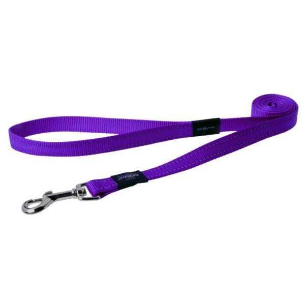 Rogz Utility Large 20mm Fanbelt Fixed Dog Lead, Purple Reflective