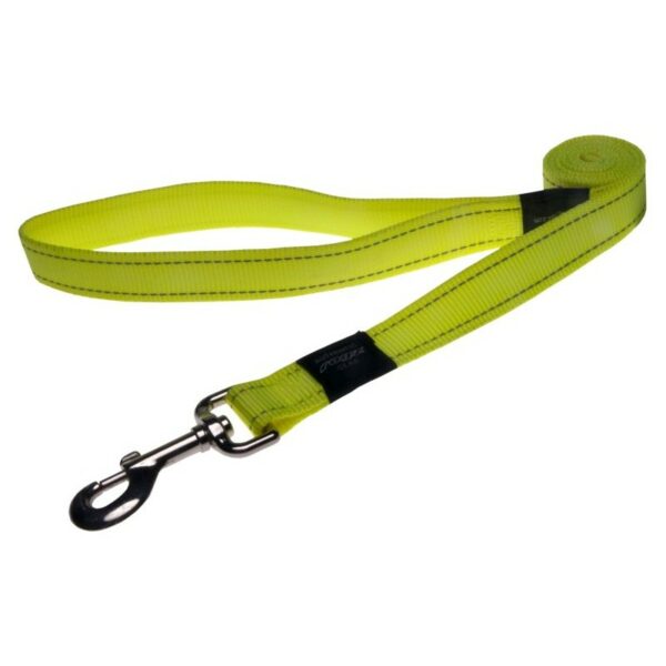 Rogz Utility Large 20mm Fanbelt Fixed Dog Lead, Dayglo Yellow Reflective