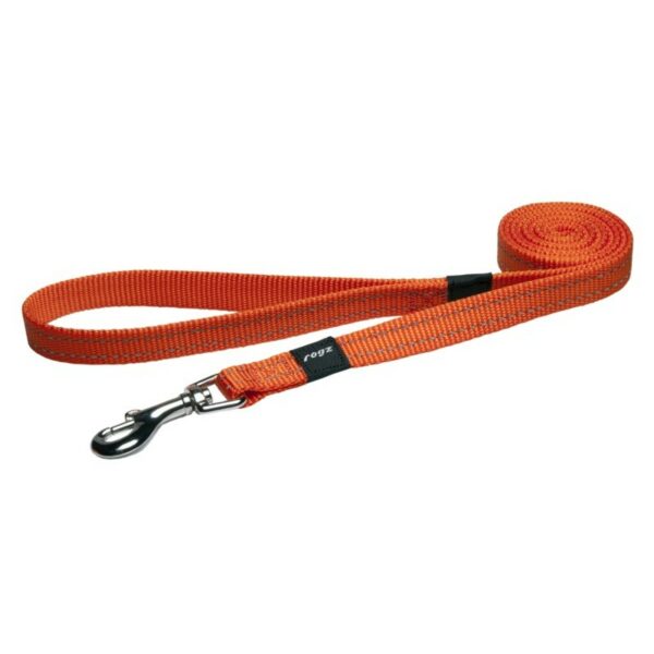 Rogz Utility Medium 16mm Snake Fixed Dog Lead, Orange Reflective