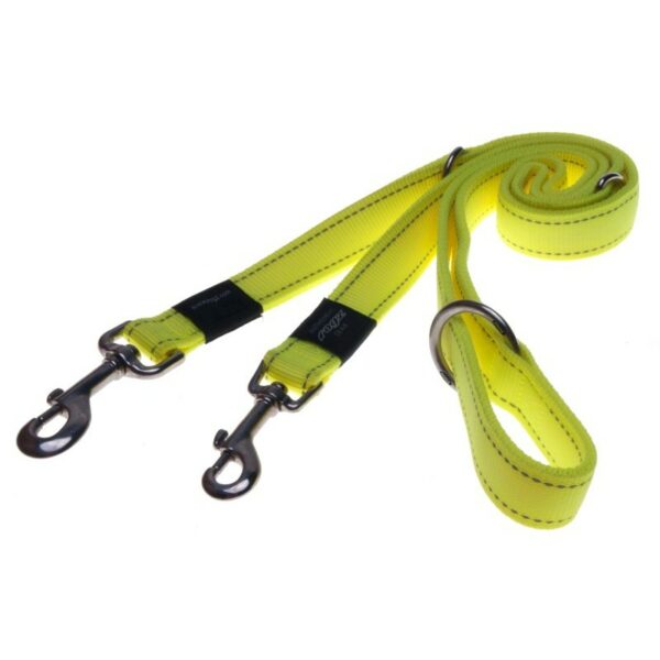 Rogz Utility Large 20mm Fanbelt Multi-Purpose Dog Lead, Dayglo Yellow Reflective