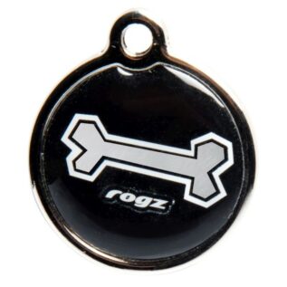 Rogz ID Tagz Large 31mm Metal Tag, Black Bone Design