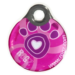 Rogz ID Tagz Small 27mm Self-Customisable, Instant Resin Tag, Pink Paws Design