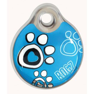 Rogz ID Tagz Small 27mm Self-Customisable, Instant Resin Tag, Turquoise Paw Design