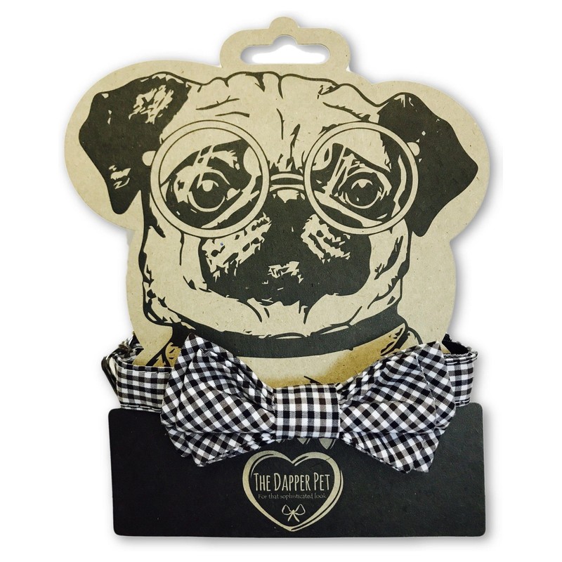The Dapper Pet Large Black Checkered Bow Tie Dog Collar