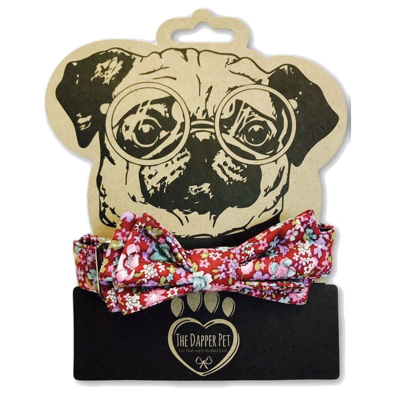 The Dapper Pet Large Pink Floral Bow Tie Dog Collar